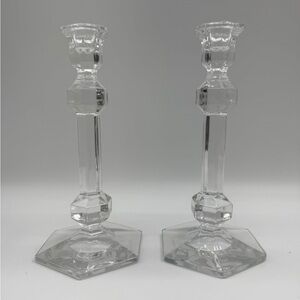 Vintage Irena Crystal Taper Candle Holders • Set of 2 • Faceted Hexagon Base
